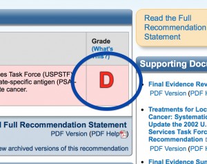 There’s our grade, in full view! A “D” for PSA screening…