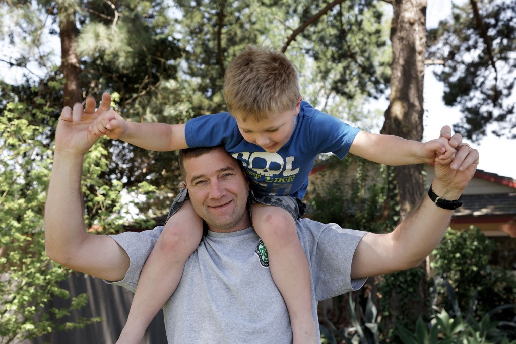 Bret with his son Cole, who was conceived via Inter-uterine insemination, or IUI.